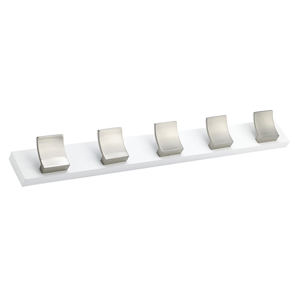 Quintuple Contemporary Hook Rack in Brushed Nickel And White