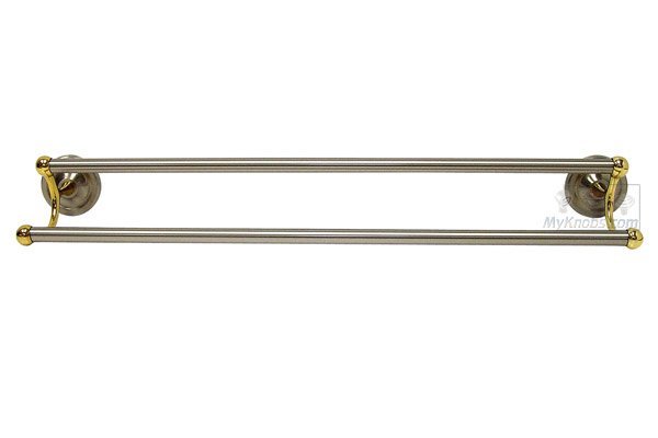 24" Double Towel Bar in Two-Tone Satin Nickel and Brass