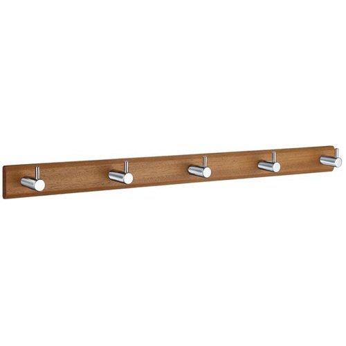 Profile Five Hook Coat Rack in Stained Wood and Brushed Stainless Steel