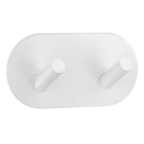 Steel Double Self-Adhesive Hook in White Brushed Stainless Steel