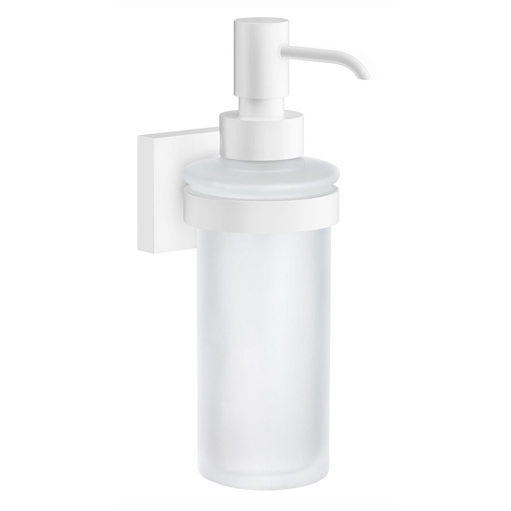 Frosted Glass Soap Dispenser Wall Mounted Matte White