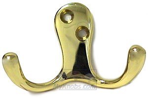 1 3/4" Double Coat Hook in Polished Brass