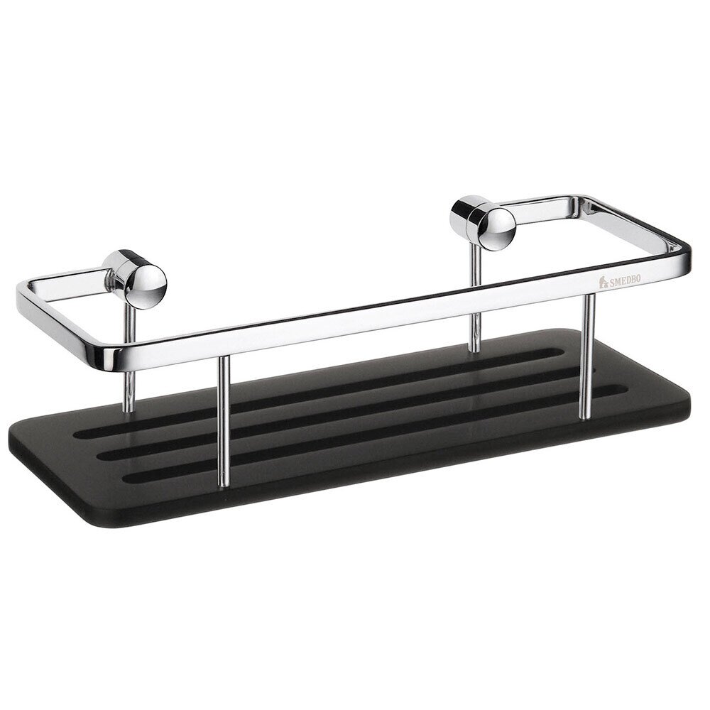 Design Soap Basket in Polished Chrome with Black Solid Surface