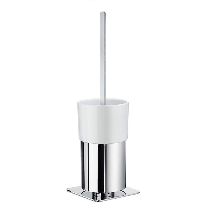 Outline Toilet Brush With Porcelain Glass Container in Polished Chrome