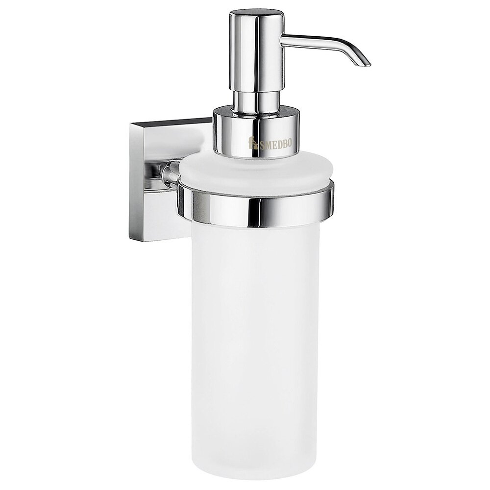 Frosted Glass Soap Dispenser Wall Mounted Polished Chrome