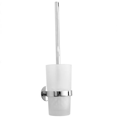 Toilet Brush Holder with Frosted Glass in Polished Chrome