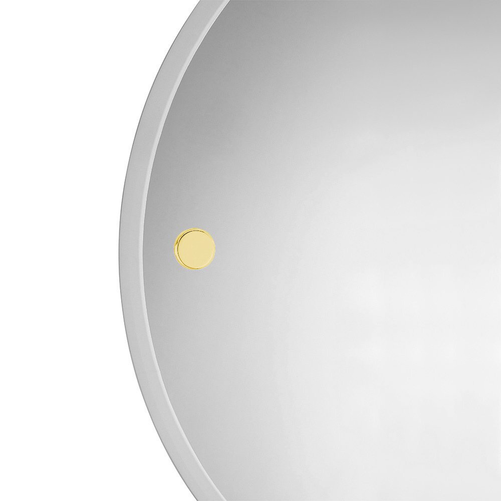 Round Mirror with Fixing Caps in Unlacquered Brass