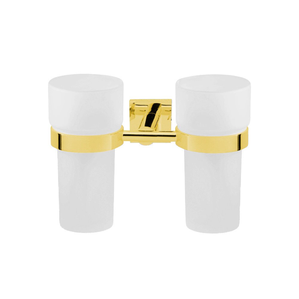 Frosted Double Tumbler Holder in Unlacquered Brass