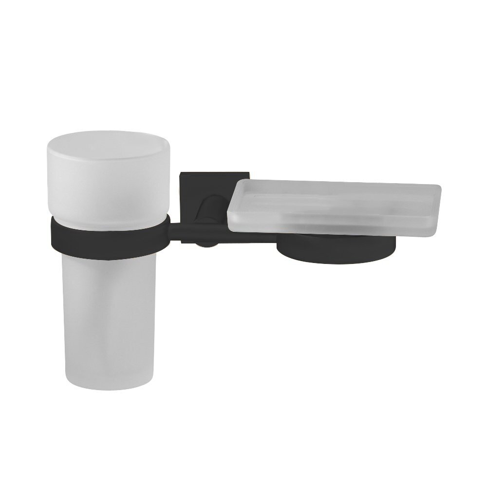 Frosted Tumbler and Soap Dish Holder in Matte Black