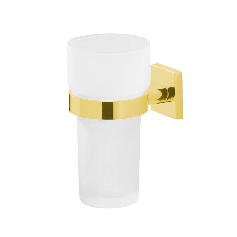 Frosted Tumbler Holder in Unlacquered Brass