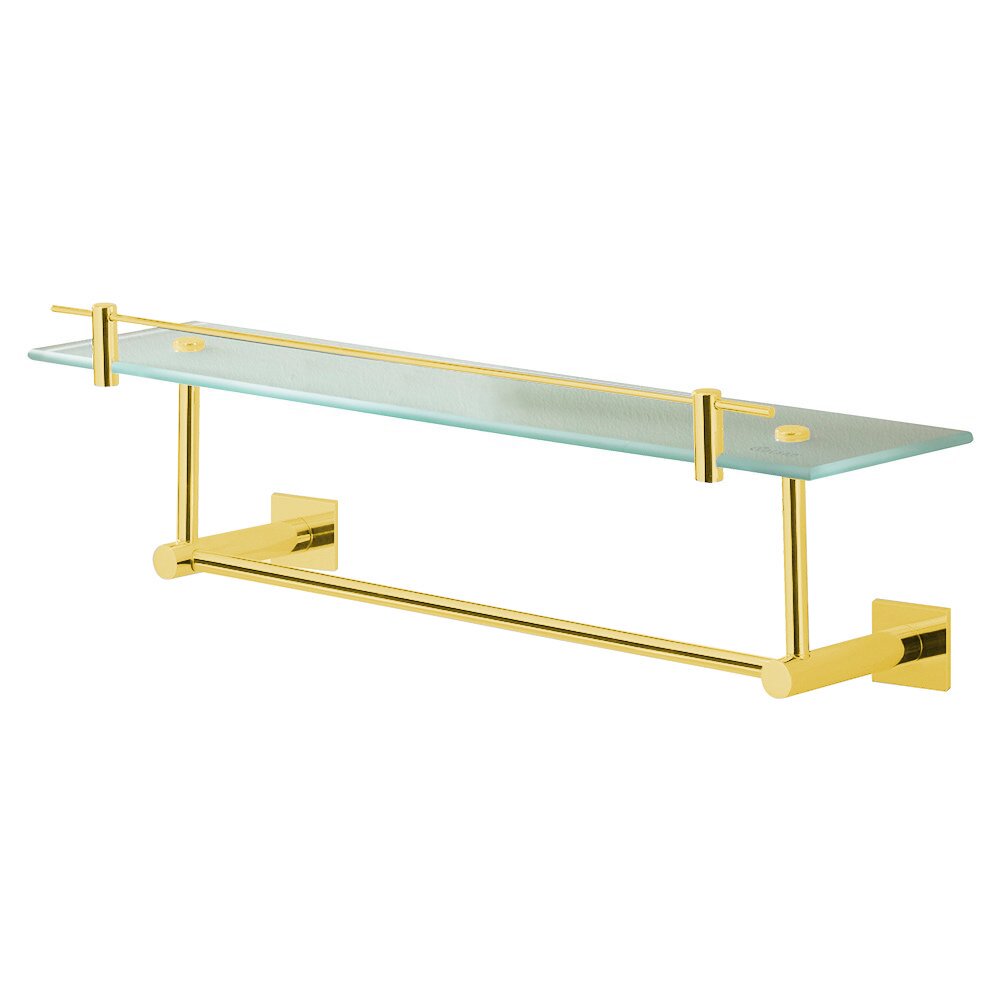 Glass Shelf with Under Bar 23 5/8" in Unlacquered Brass