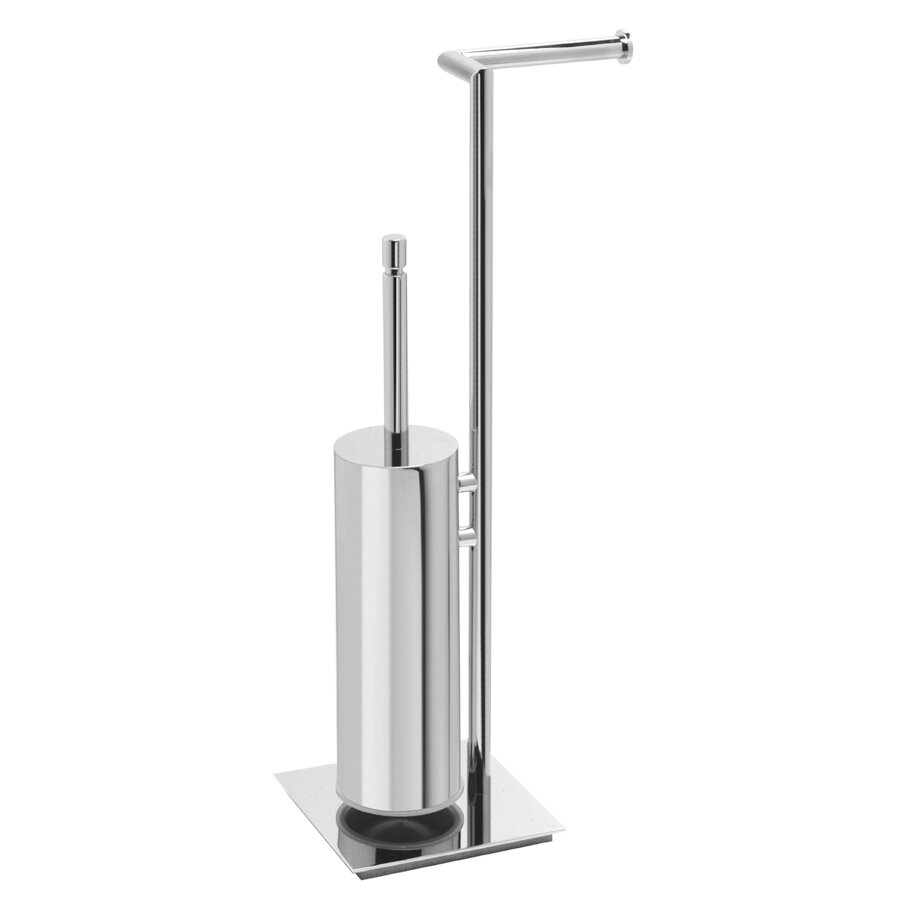 Freestanding Toilet Brush with Spare Roll Holder in Chrome