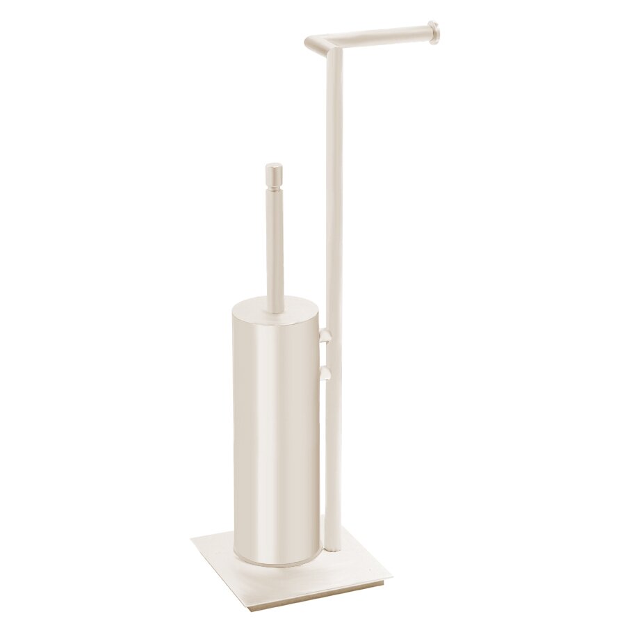 Freestanding Toilet Brush with Spare Roll Holder in Satin Nickel