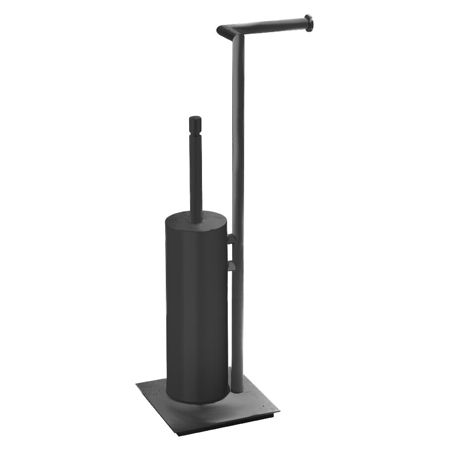 Freestanding Toilet Brush with Spare Roll Holder in Matte Black