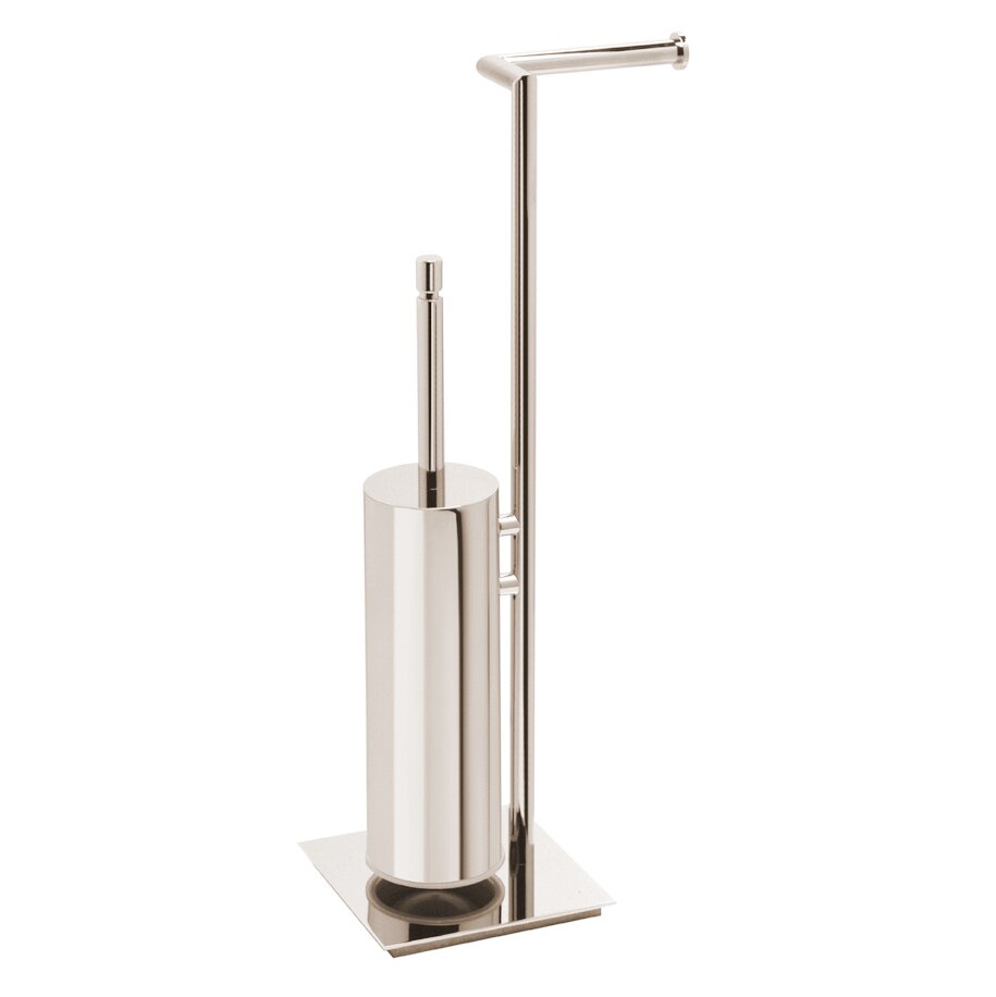 Freestanding Toilet Brush with Spare Roll Holder in Polished Nickel