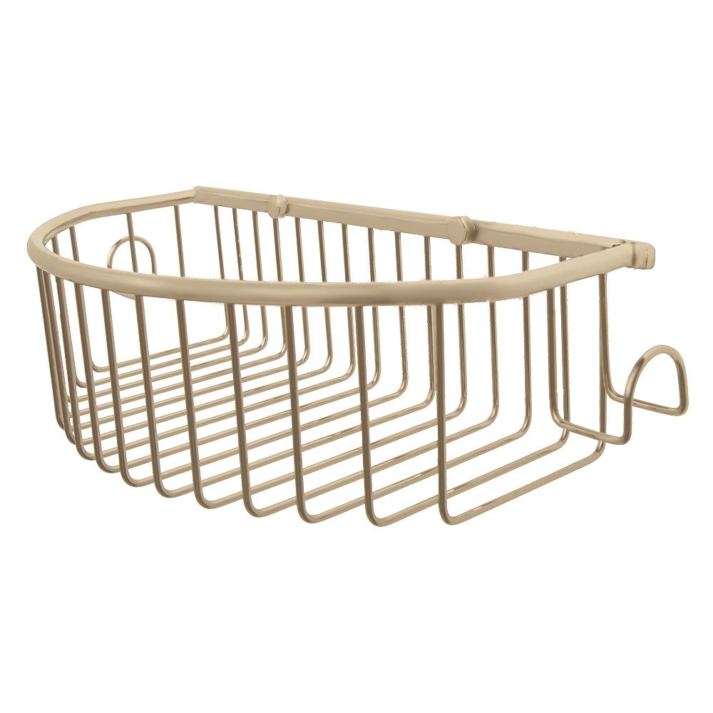 Curved Basket with Hooks in Satin Nickel