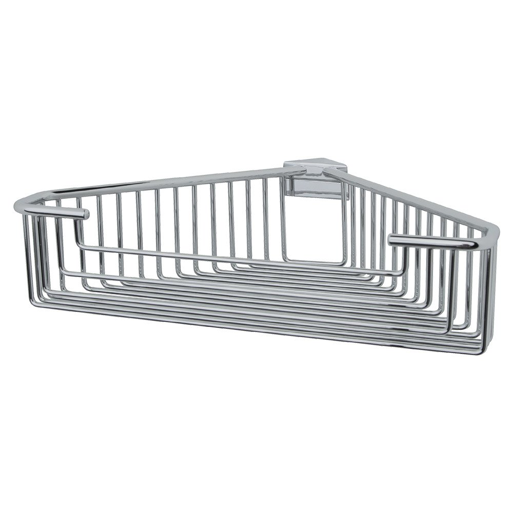 Large Detachable Corner Wire Soap Basket with Round Rungs in Chrome