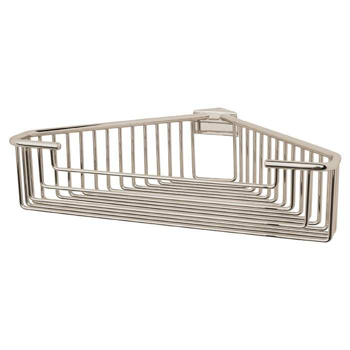 Large Detachable Corner Wire Soap Basket with Round Rungs in Polished Nickel