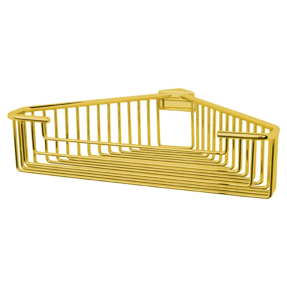 Large Detachable Corner Wire Soap Basket with Round Rungs in Unlacquered Brass