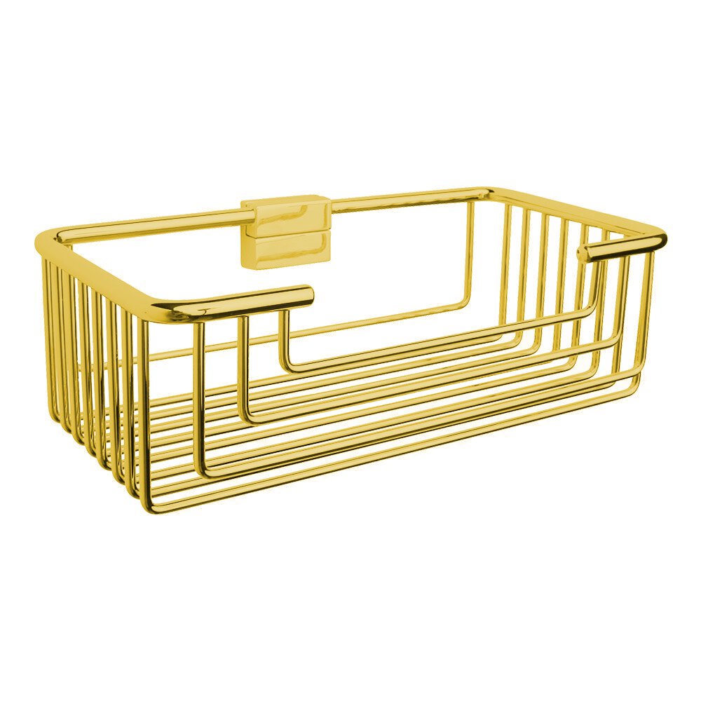 Large Detachable Soap and Sponge Basket with Round Rungs in Unlacquered Brass
