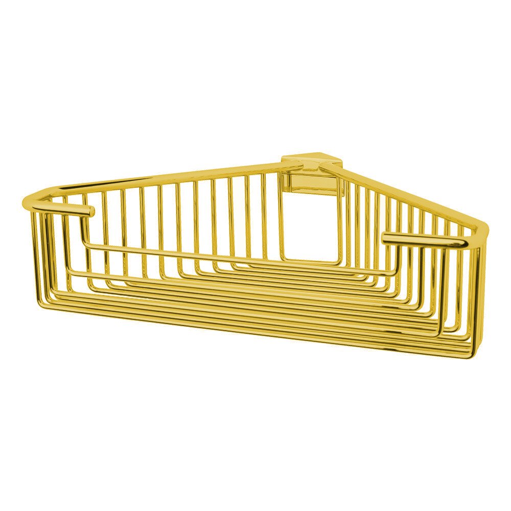 Large Deep Detachable Corner Basket with Round Rungs in Unlacquered Brass