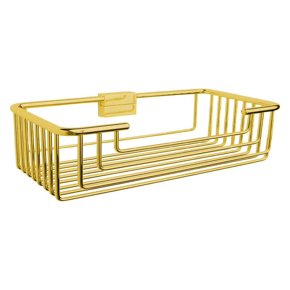 Large Deep Detachable Soap and Sponge Basket with Round Rungs in Unlacquered Brass