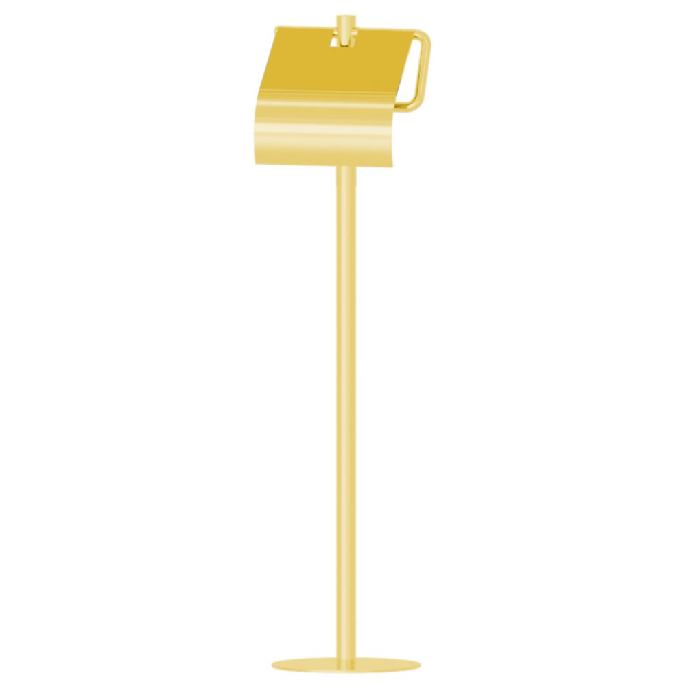 Contempoary Freestanding Toilet Paper Holder with Lid in Unlacquered Brass