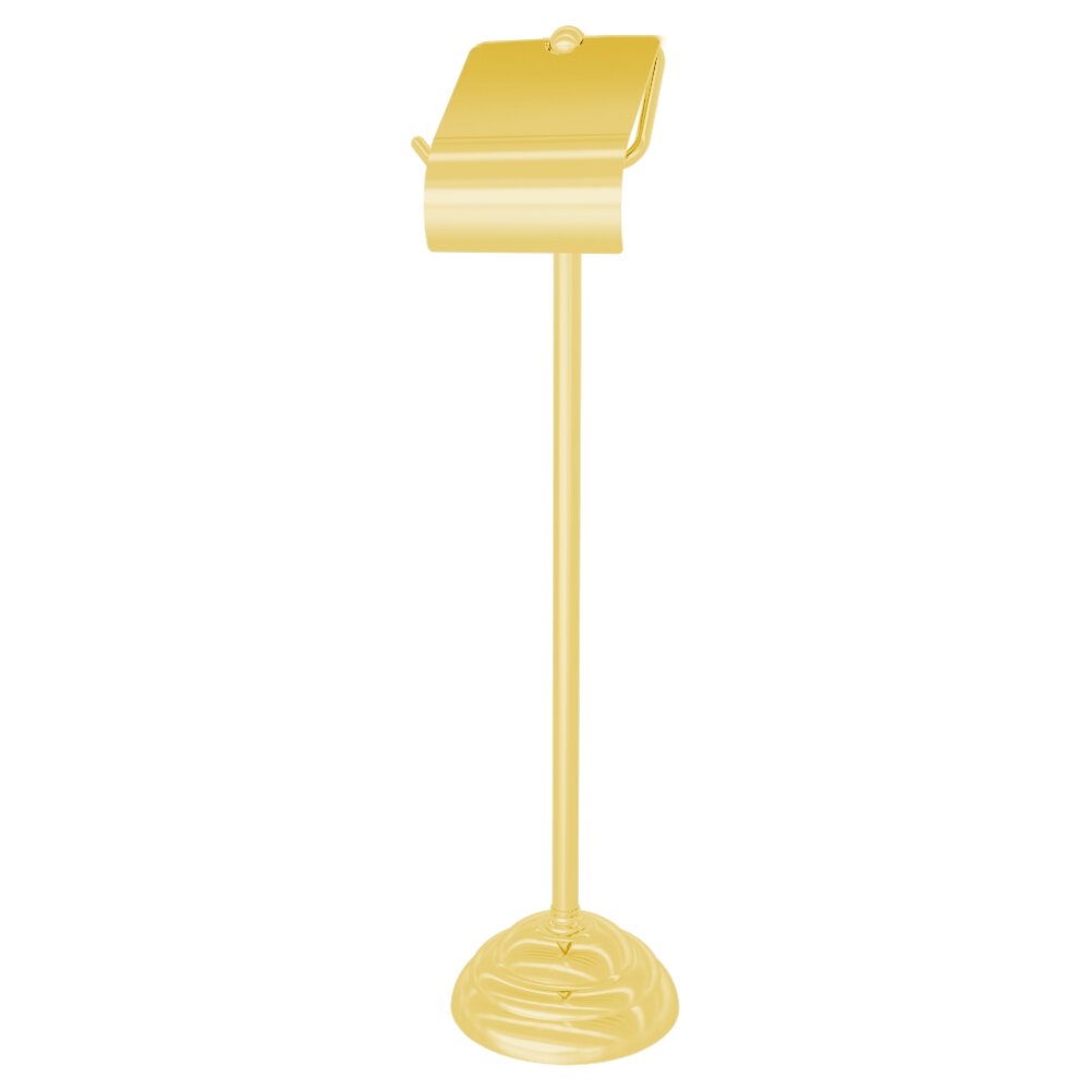 Traditional Freestanding Toilet Paper Holder with Lid in Unlacquered Brass