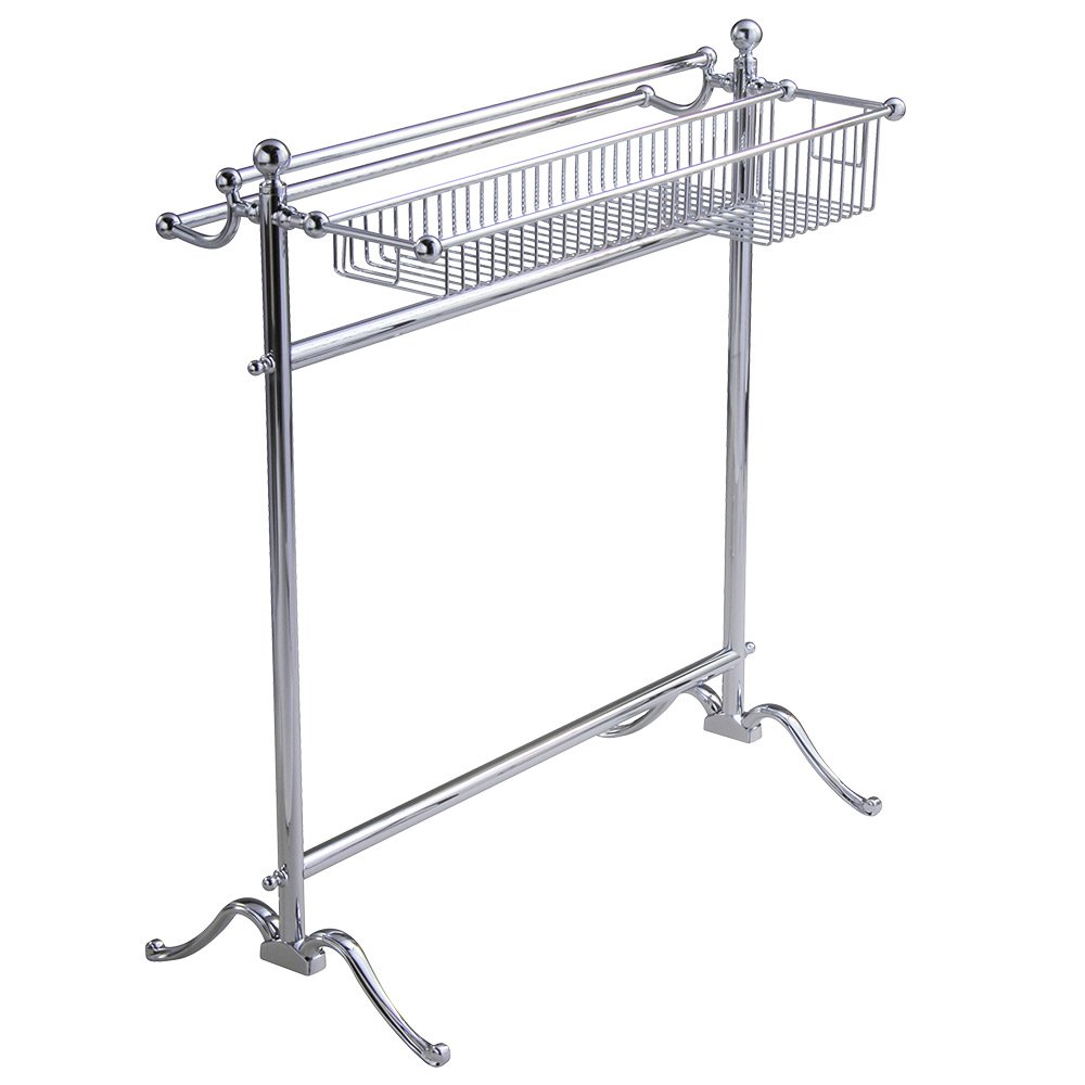 Traditional Freestanding Floor Towel Holder with Basket in Chrome
