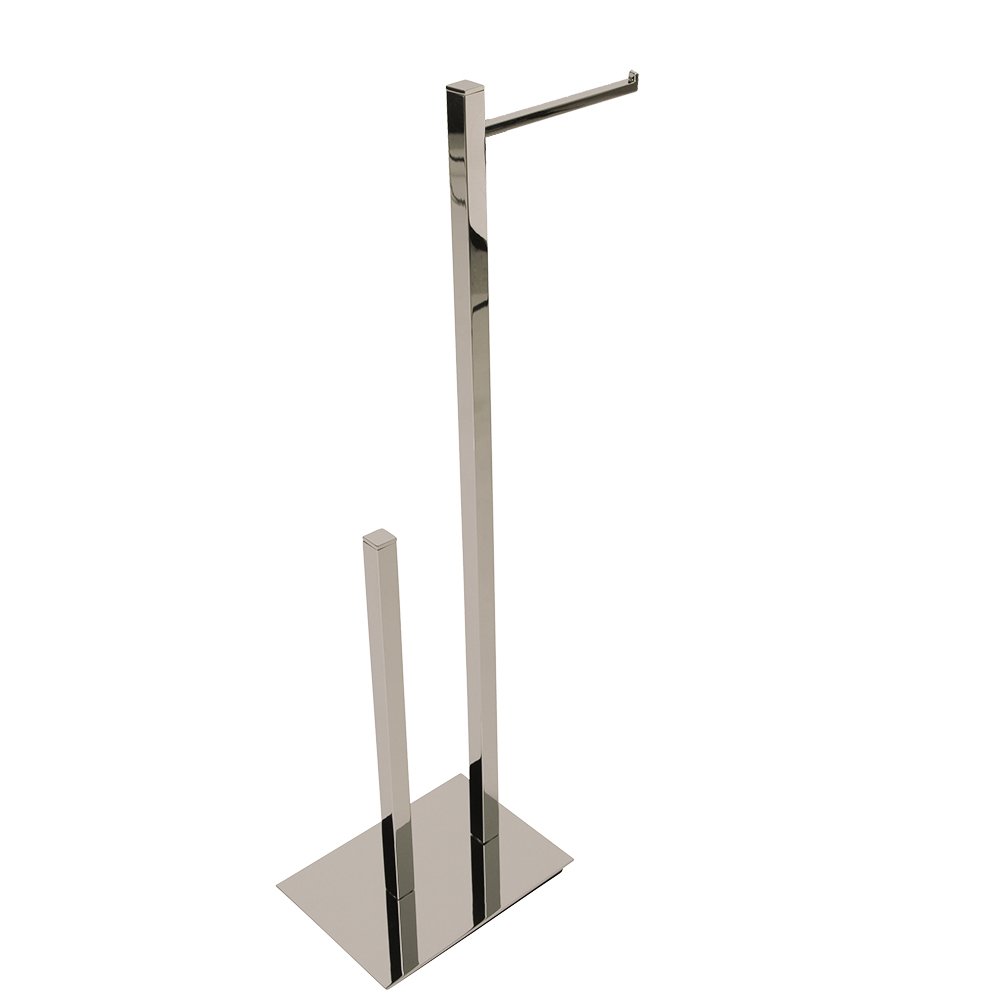 Freestanding Rectangular Base Toilet Paper Holder with Spare in Polished Nickel