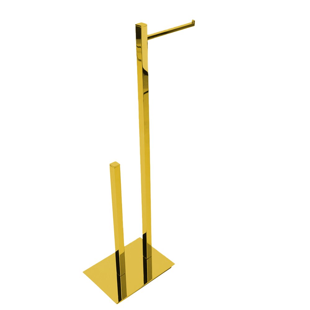 Freestanding Rectangular Base Toilet Paper Holder with Spare in Unlacquered Brass