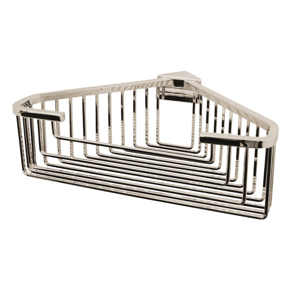 Large Deep Detachable Corner Basket with Square Rungs in Polished Nickel