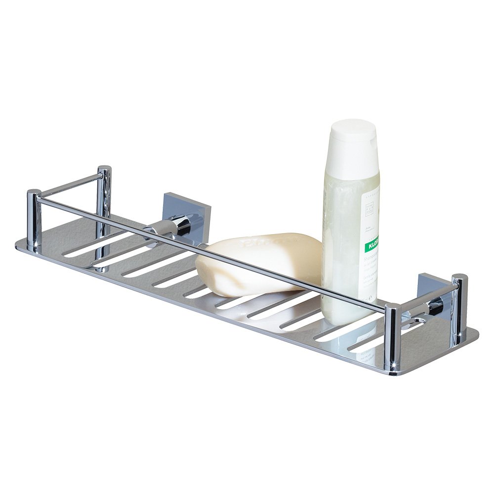 Rectangular Shower Shelf with Square Backplates in Chrome