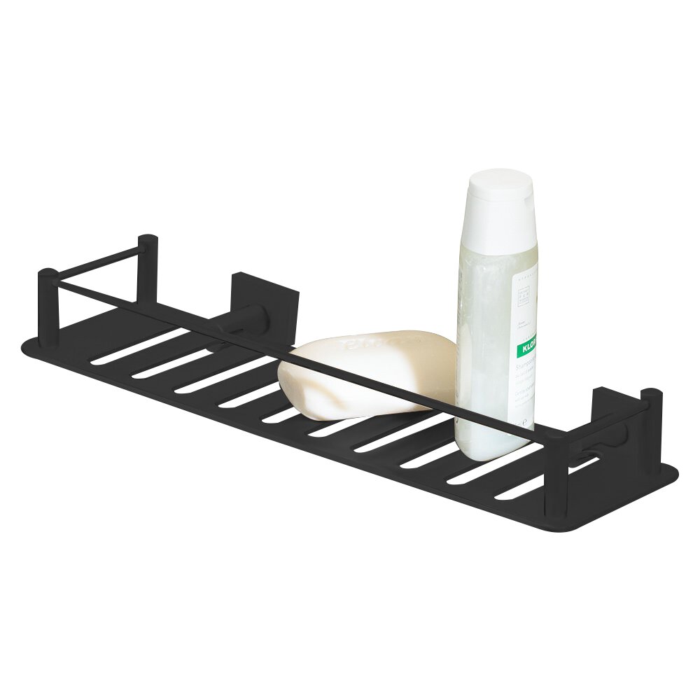 Rectangular Shower Shelf with Square Backplates in Matte Black