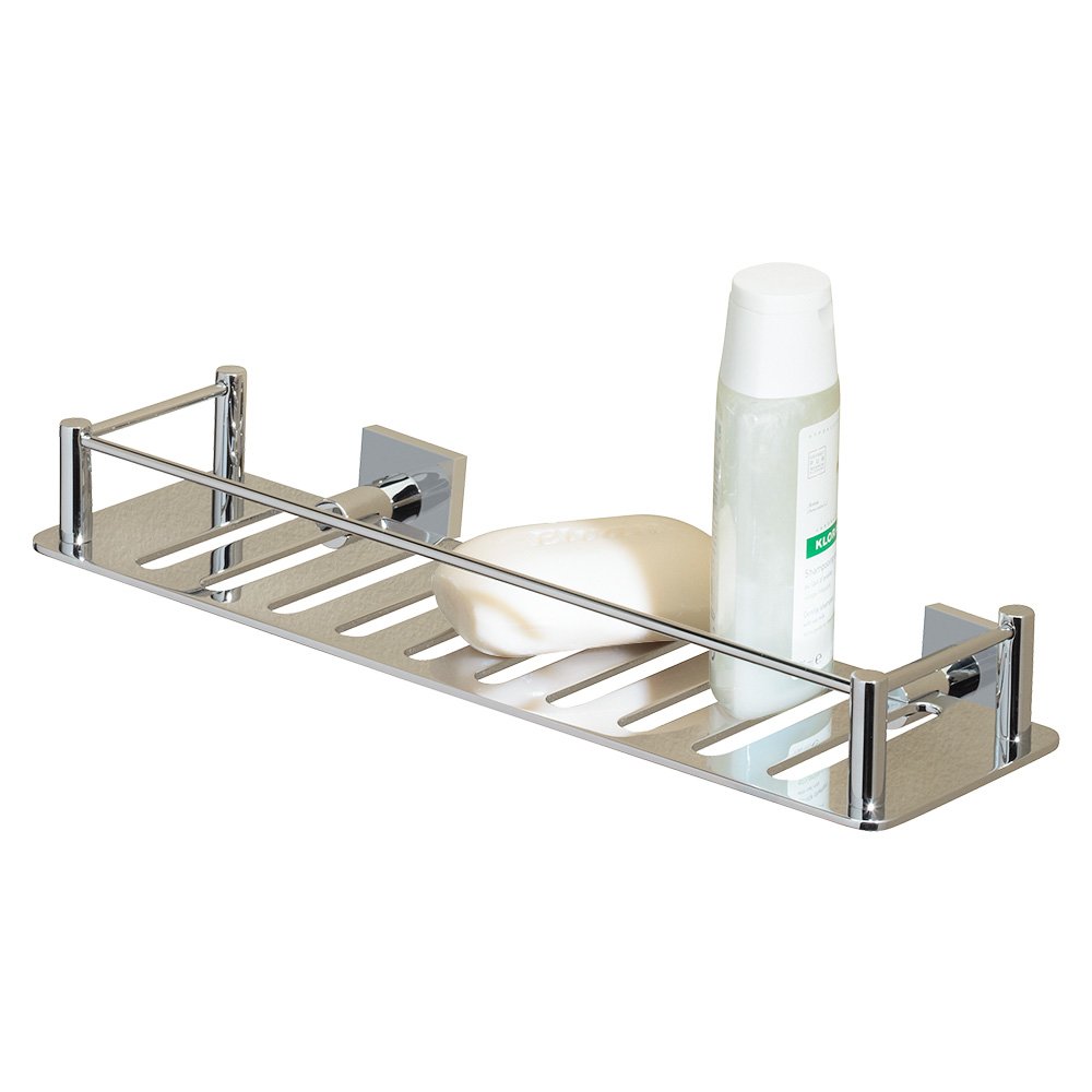 Rectangular Shower Shelf with Square Backplates in Polished Nickel
