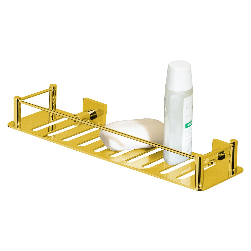 Rectangular Shower Shelf with Square Backplates in Unlacquered Brass