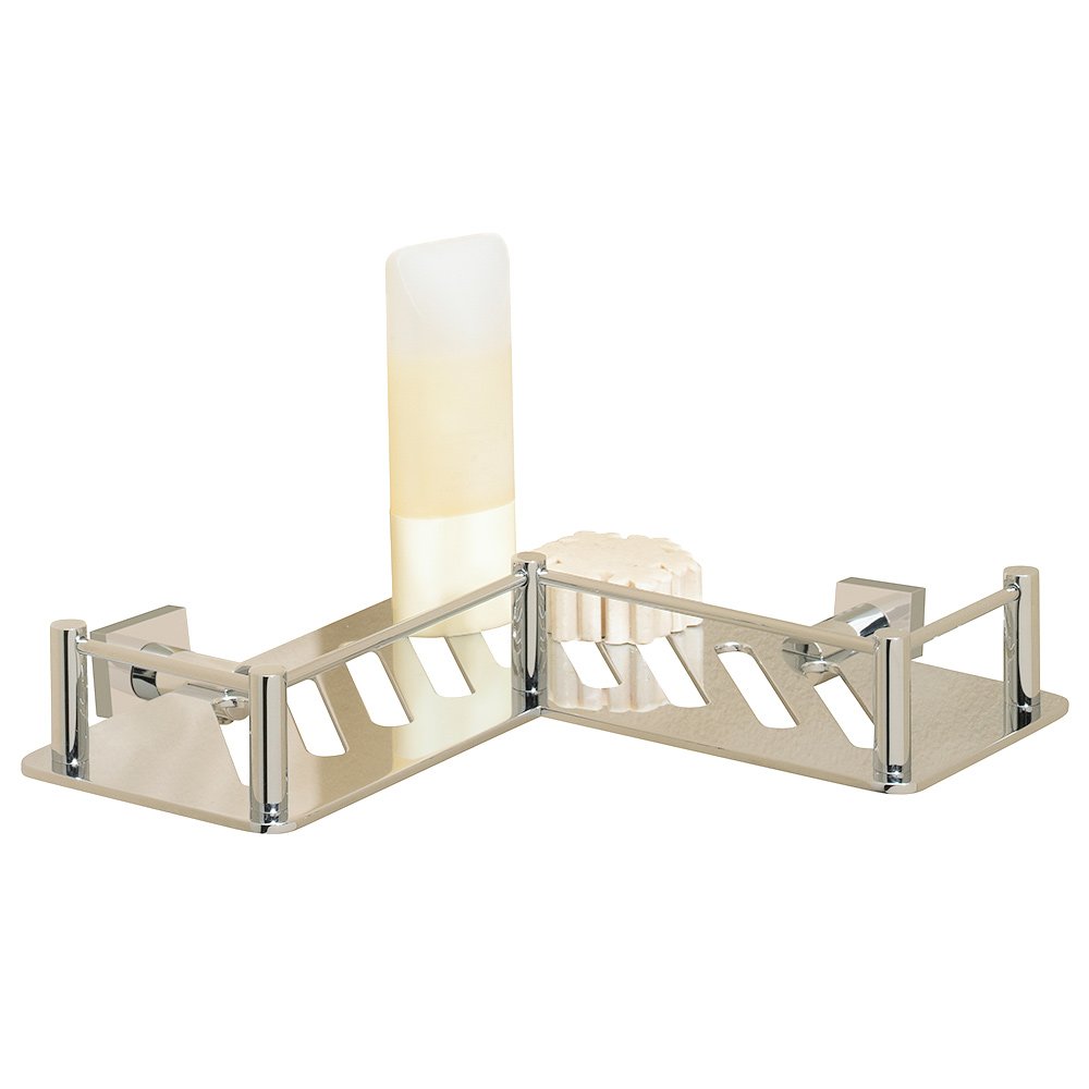 L-Shaped Shower Shelf with Square Backplates in Polished Nickel