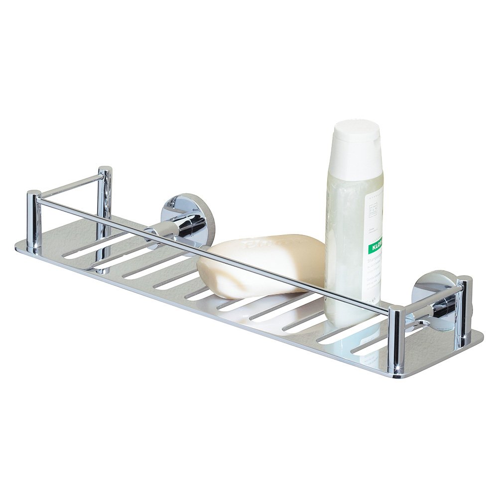 Rectangular Shower Shelf with Round Backplates in Chrome