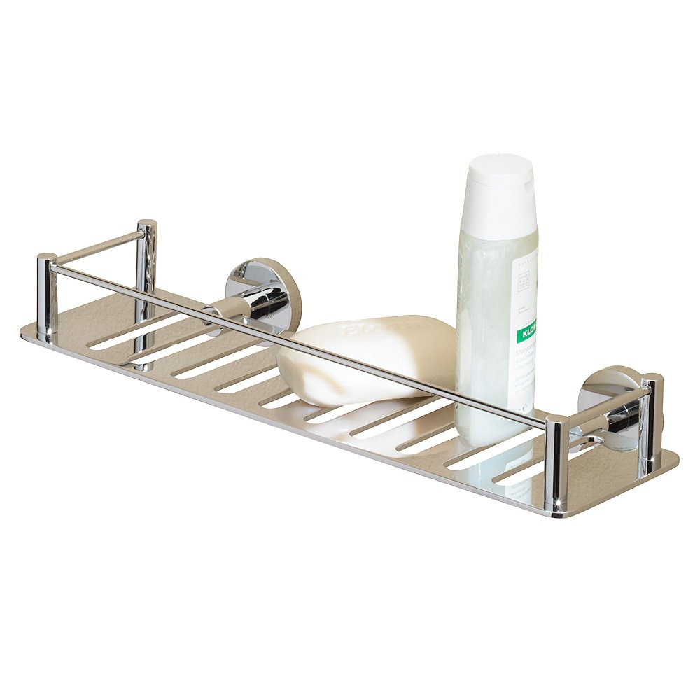 Rectangular Shower Shelf with Round Backplates in Polished Nickel