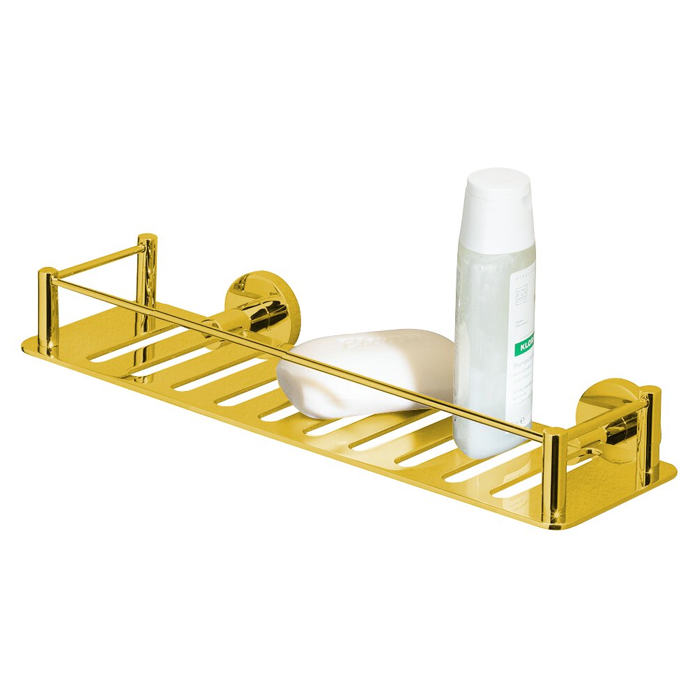 Rectangular Shower Shelf with Round Backplates in Unlacquered Brass