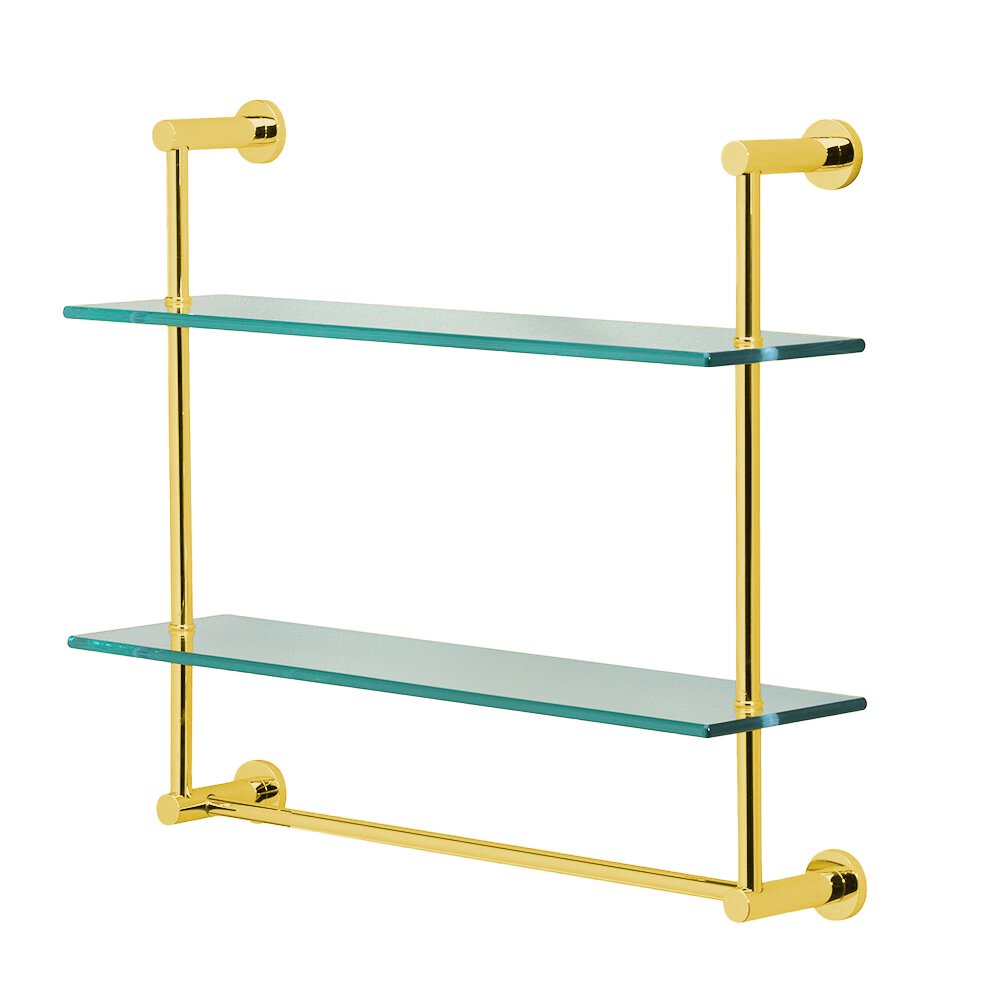 Two Tier Shelf with Towel Bar in Unlacquered Brass