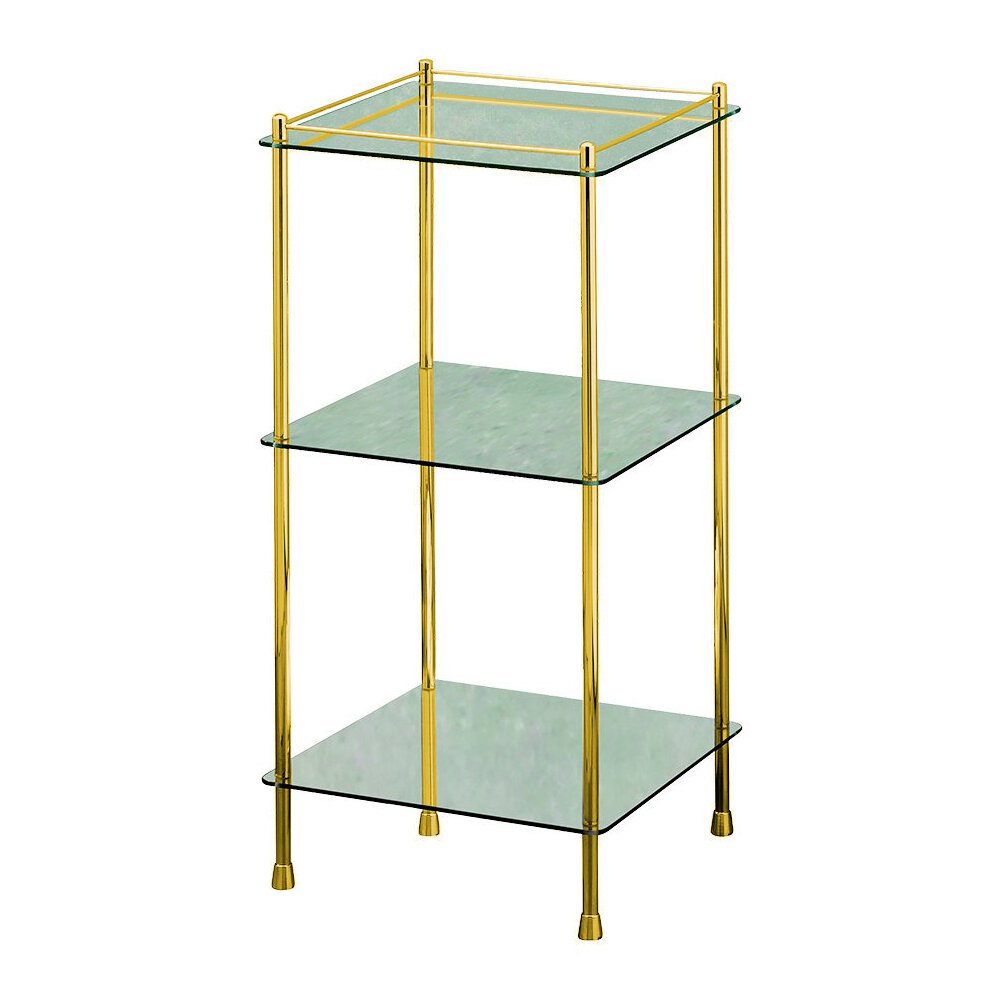 Three Tier Glass Shelf Unit in Unlacquered Brass