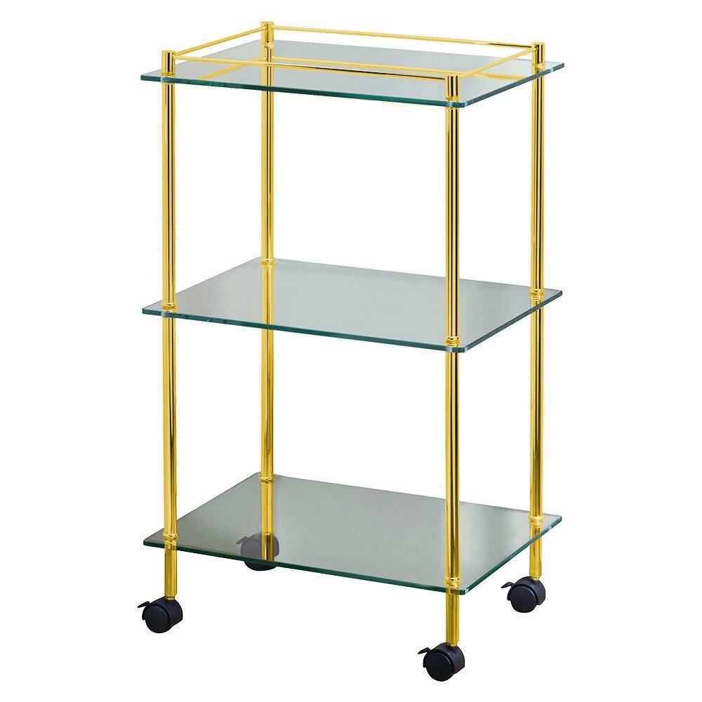 Three Tier Cart with Wheels in Unlacquered Brass
