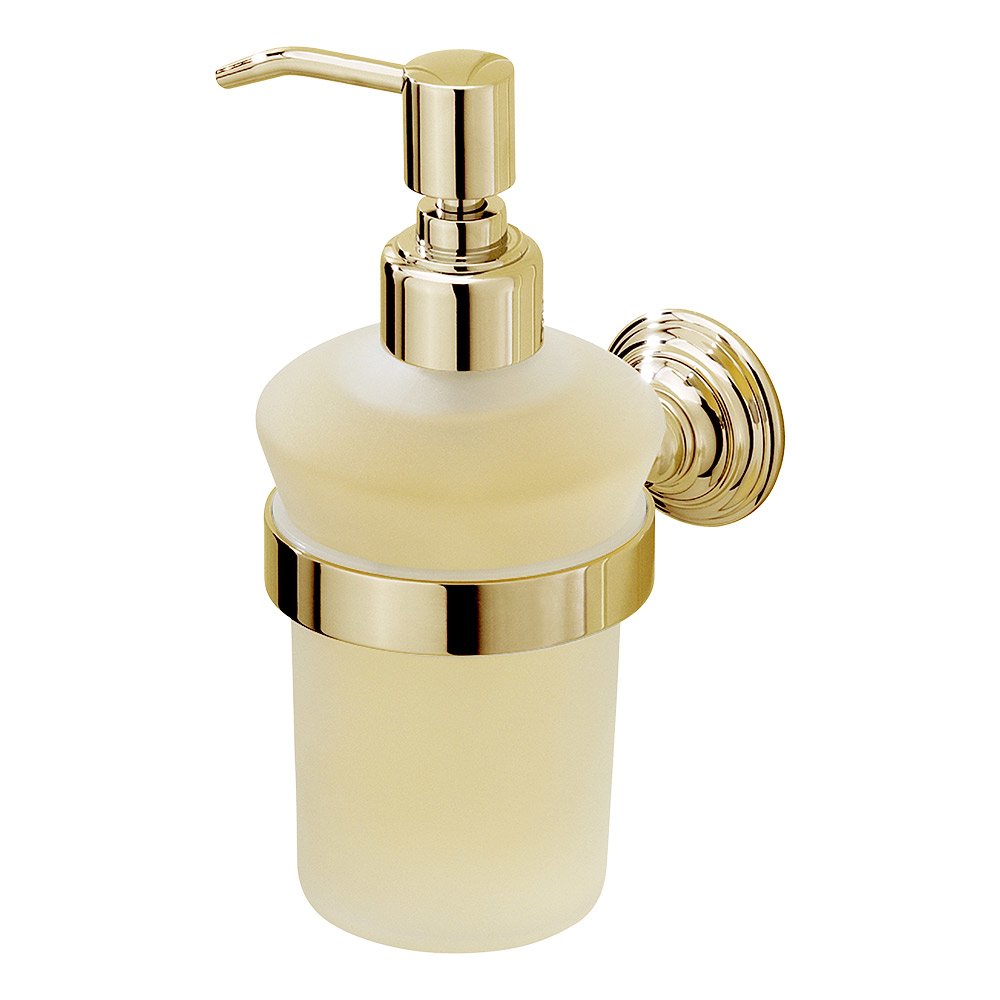 Clear Glass Liquid Soap Dispenser in Polished Brass