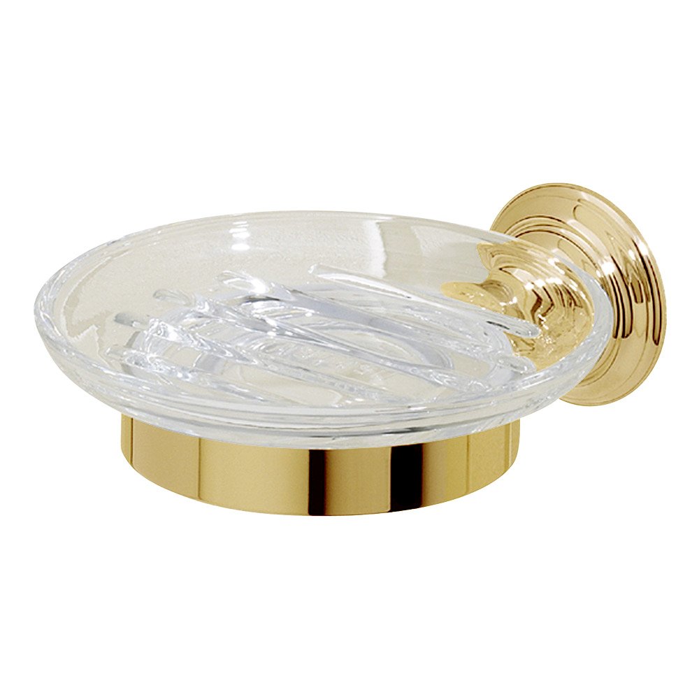 Clear Glass Soap Dish in Polished Brass