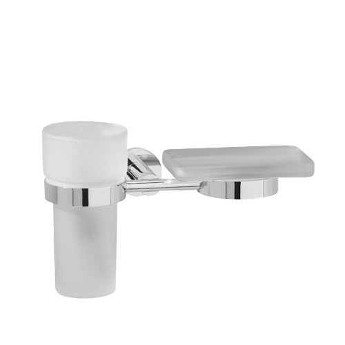 Frosted Tumbler and Soap Dish Holder in Chrome