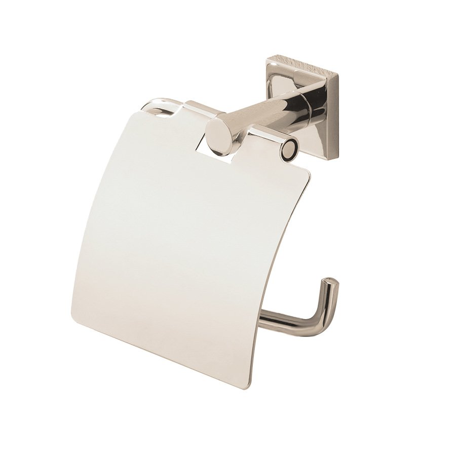 Toilet Roll Holder with Lid in Polished Nickel