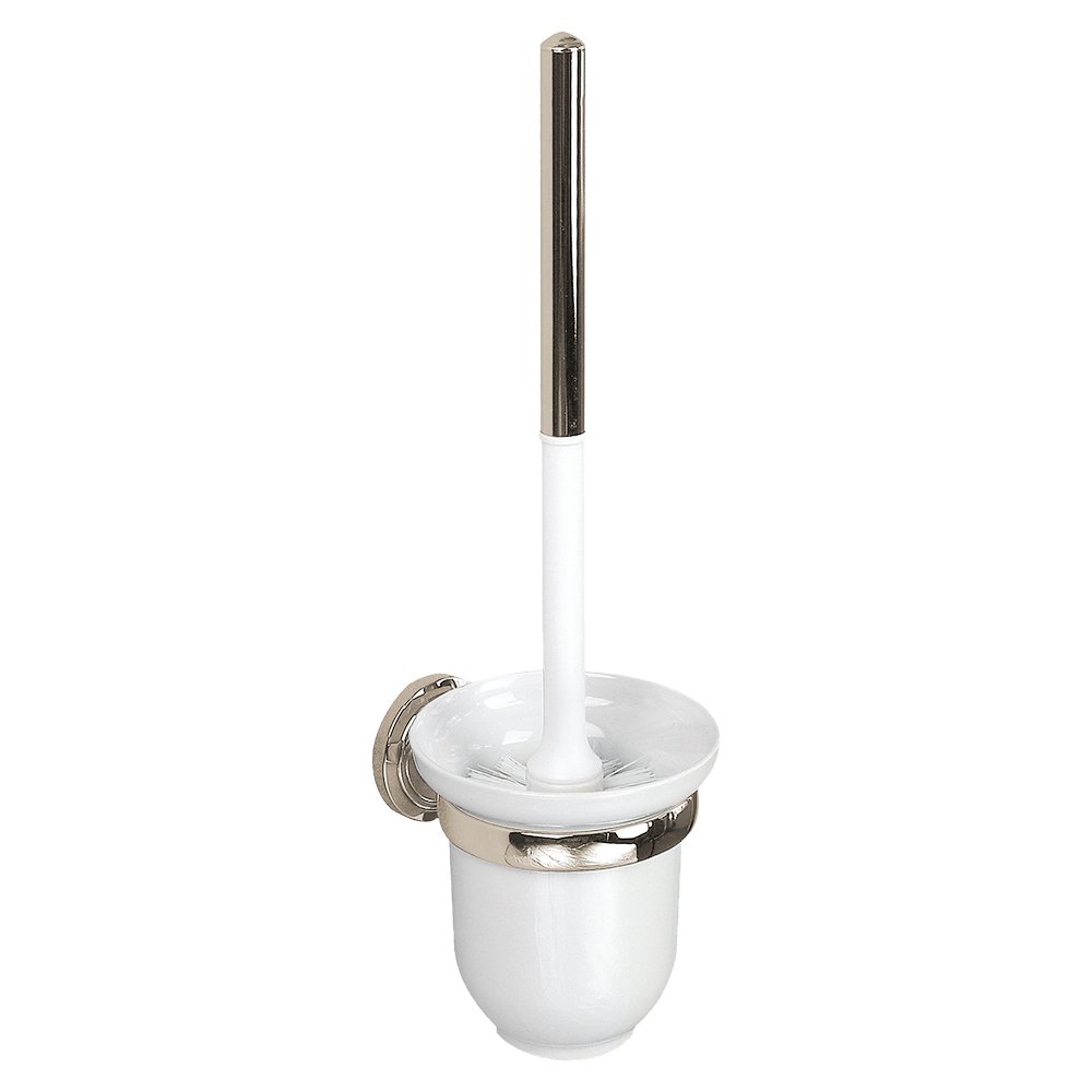 Wall Mounted Ceramic Toilet Brush Holder 4 1/4" x 4 1/4" x 14 3/8" in Polished Nickel