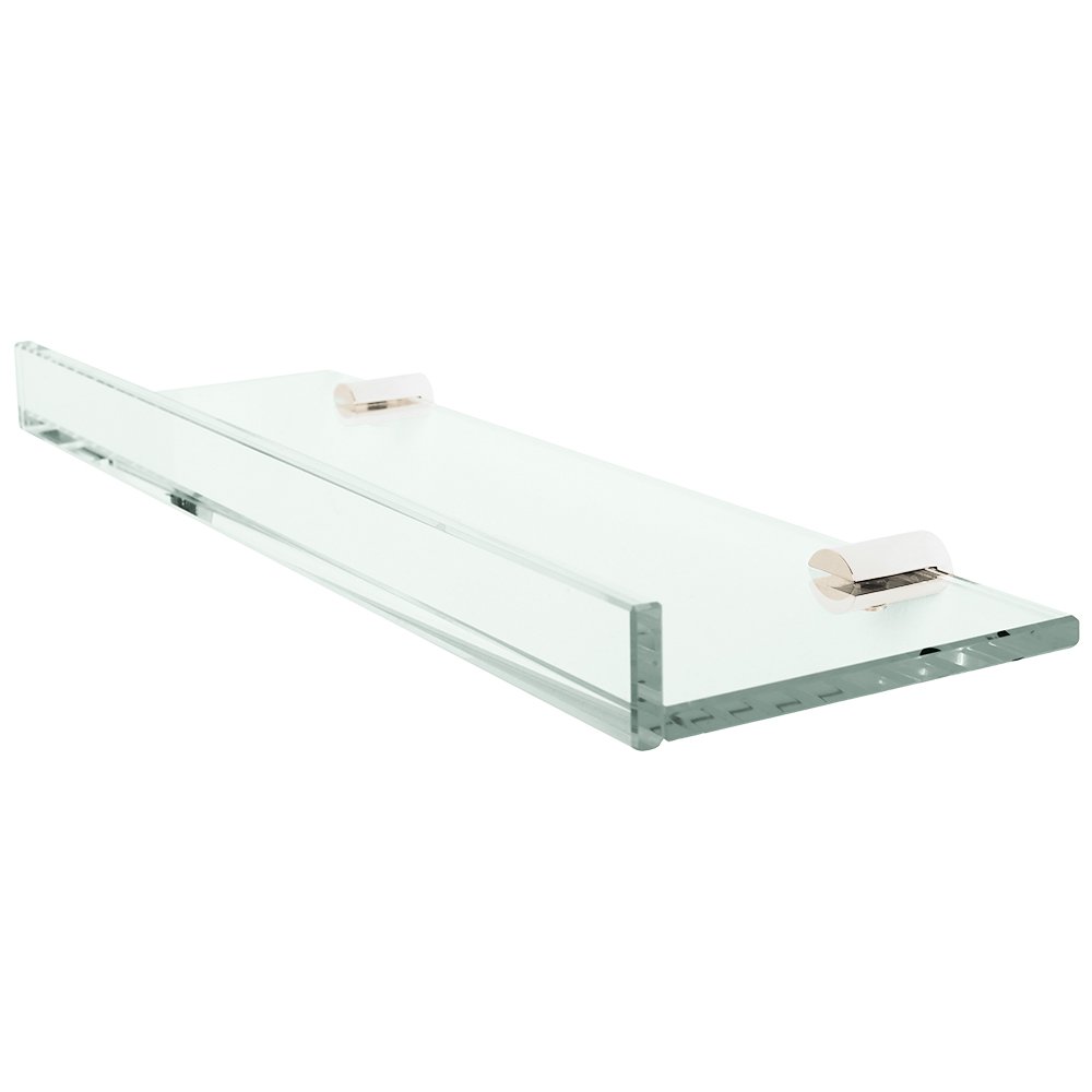 Glass Shelf with 1" Front Lip and Round Back Plate 15 3/4" x 4 7/8" x 1 3/8" in Polished Nickel