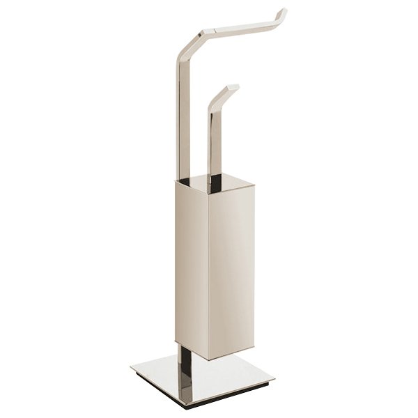 Freestanding Toilet Brush and Toilet Paper Roll Holder in Polished Nickel